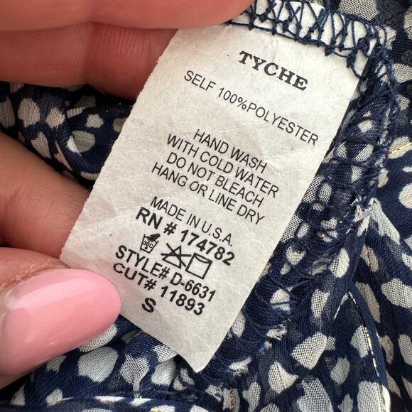 VICI Navy Dot Print Sheer Cropped Tie Front Blouse With Metallic Threads Small - Picture 11 of 11